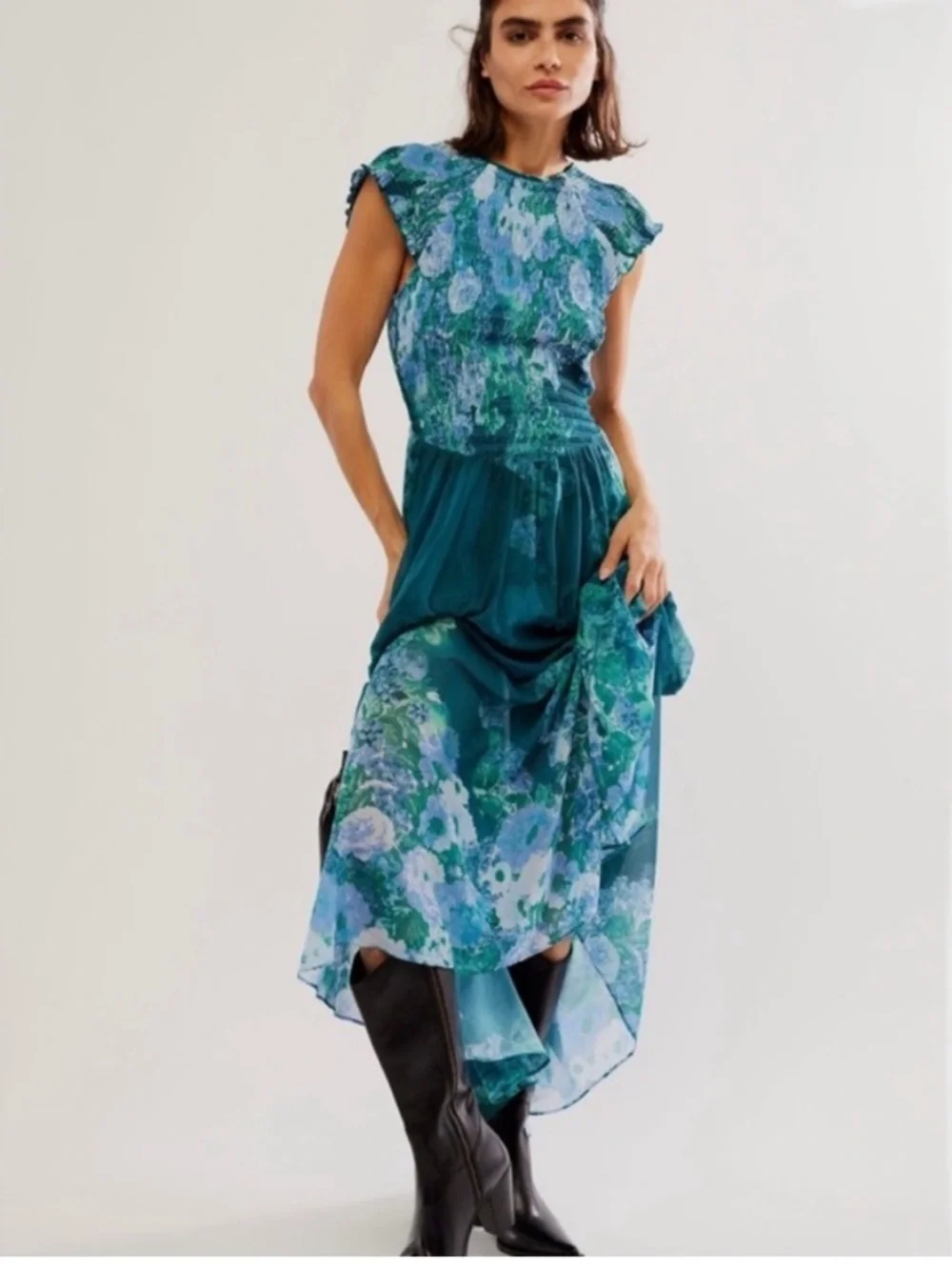 Free People Teal Floral Backless Maxi Dress - Picture 2 of 8